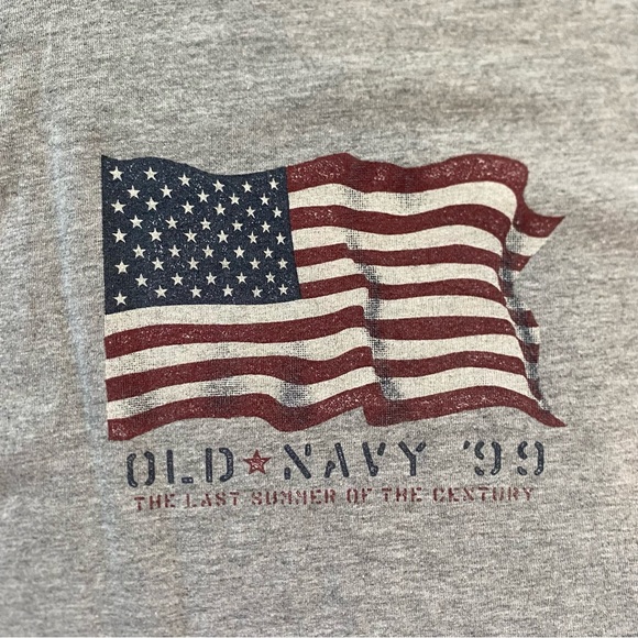 vintage y2k old navy summer ‘99 american flag heather grey tee - Picture 3 of 5